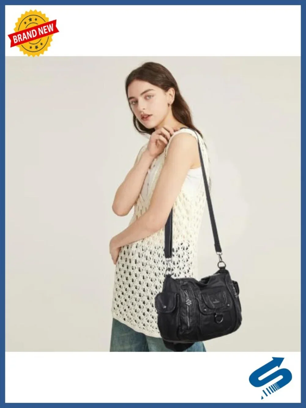 Vegan Leather Hobo Shoulder Bag with Adjustable Strap